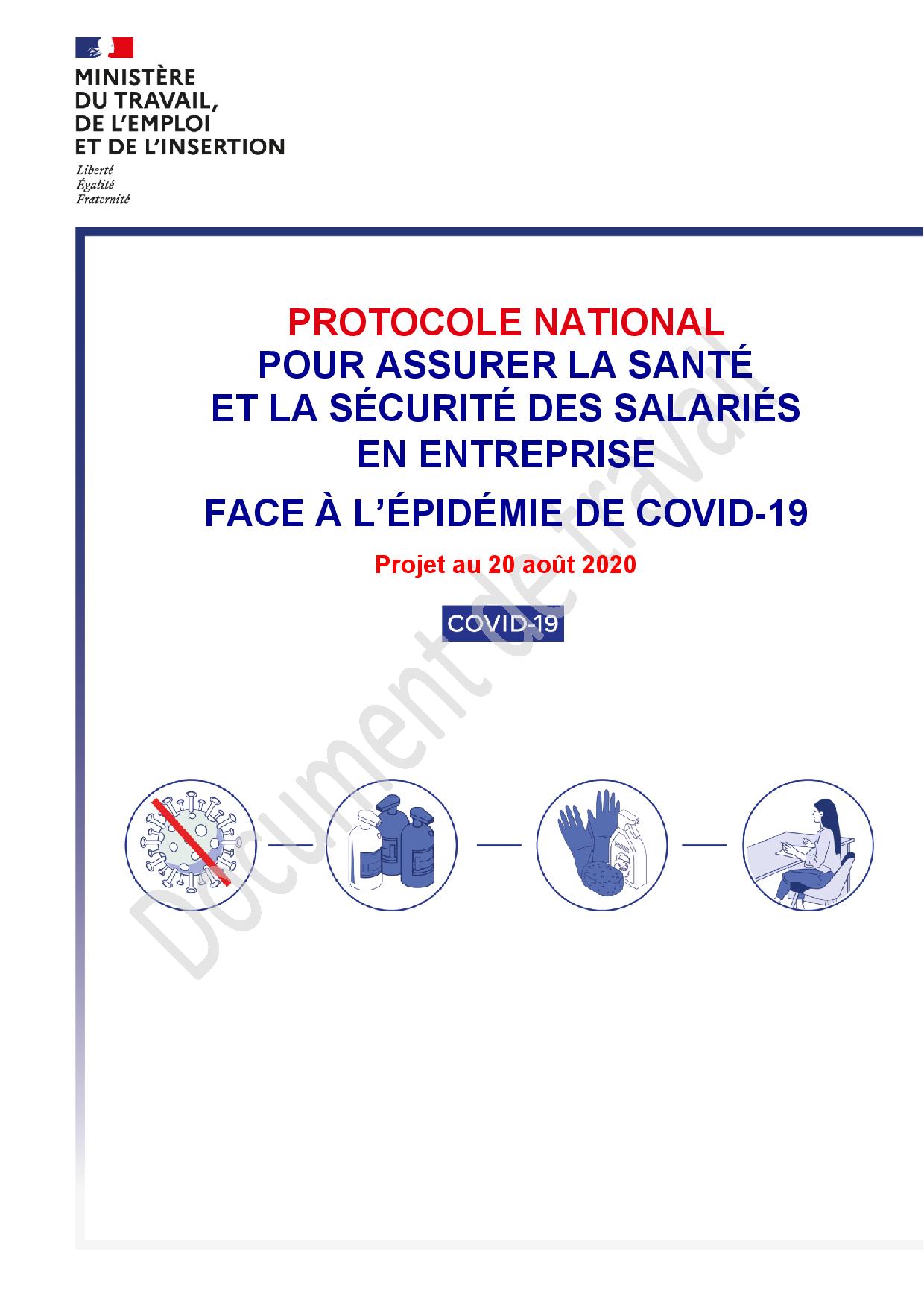 Projet de nouveau protocole national pour assurer la santé et la sécurité des salariés en entreprise face à l’épidémie de Covid-19